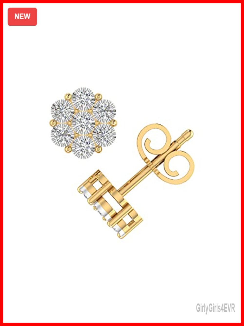 Diamond Cluster Stud Earrings in 925 Sterling Silver or 18K Yellow Gold over